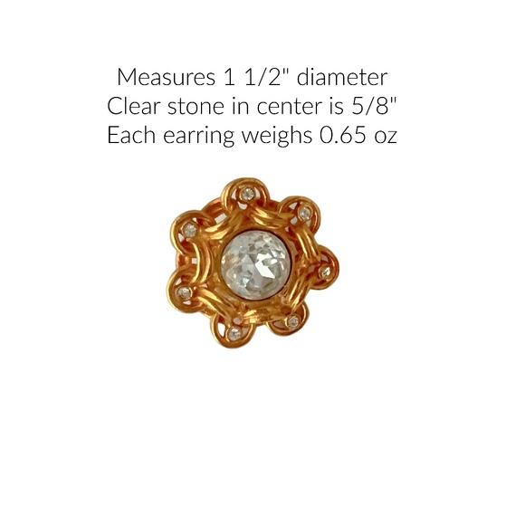 Gold Tone Clip On Earrings with Clear Center Stone - Picture 2 of 4